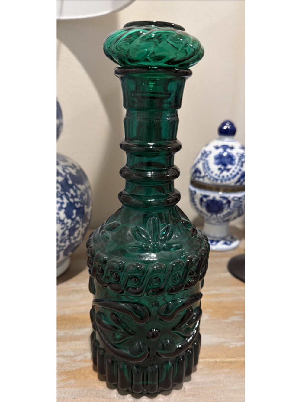 Jim Beam 1968 Emerald Green Glass Decanter with Cork Stopper KY Bourbon - VTG